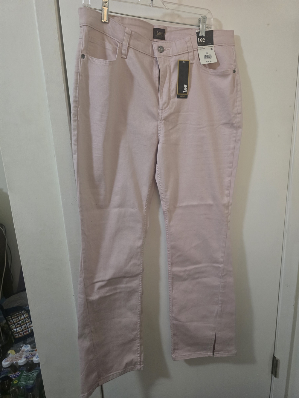 Lee Heritage Flare Leg Jeans with Front Slit Hem – Pale Pink (NWT)